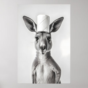 Funny Kangaroo Bathroom Art Print, Toilet Paper on Poster