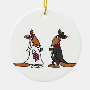 Funny Kangaroo Bride and Groom Wedding Design Ceramic Tree Decoration