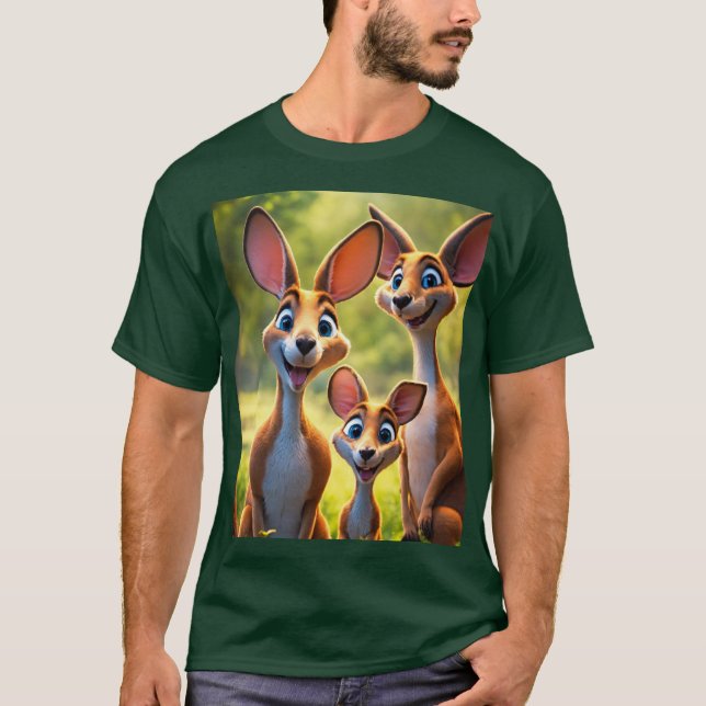Funny Kangaroo Family: Cartoon Smiles and Laughter T-Shirt (Front)