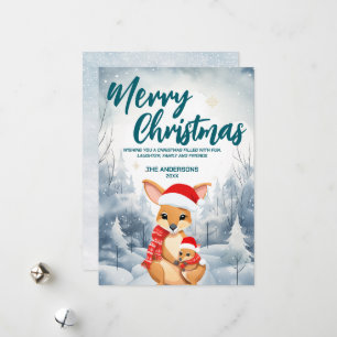 Funny Kangaroo Merry Xmas tree snow Holiday party Card
