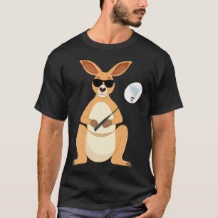 Funny Kangaroo Wearing Sunglasses Playing Badminto T-Shirt