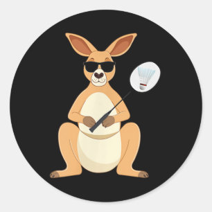 Funny Kangaroo Wearing Sungles Playing Badminton  Classic Round Sticker