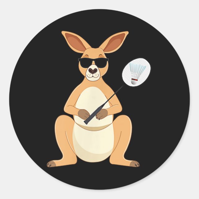 Funny Kangaroo Wearing Sungles Playing Badminton  Classic Round Sticker (Front)