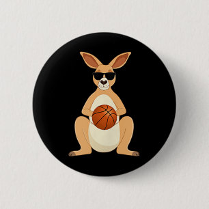 Funny Kangaroo Wearing Sungles Playing Basketball  6 Cm Round Badge