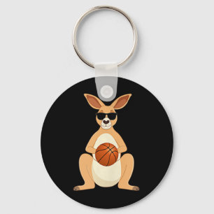 Funny Kangaroo Wearing Sungles Playing Basketball Key Ring