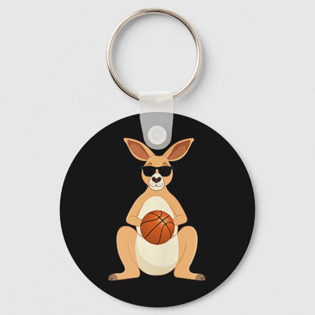 Funny Kangaroo Wearing Sungles Playing Basketball  Key Ring (Front)