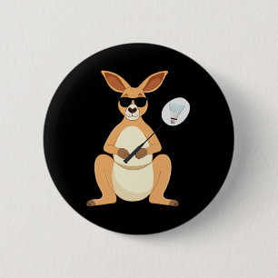 Funny Kangaroo Wearing Sungles Playing Dminton 6 Cm Round Badge