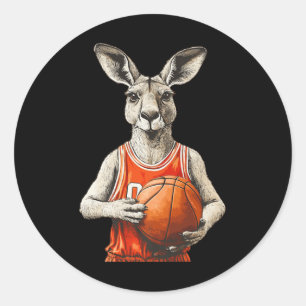 Funny Kangaroo With Basketball And Jersey Costume  Classic Round Sticker