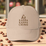 Funny Kappa Kappa Chino Greek Lifestyle Trucker Hat<br><div class="desc">A stylish trucker hat that conveys a love of cappuccino with its “Kappa Kappa Chino” spin on Greek campus life! Featuring a playful steaming coffee cup graphic and bold collegiate lettering in espresso brown on a sand beige hat, this design is perfect for coffee lovers in sororities, fraternities or anyone...</div>