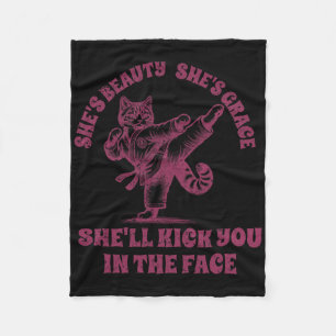 Funny Karate Cat Design Martial Arts She's Beauty Fleece Blanket