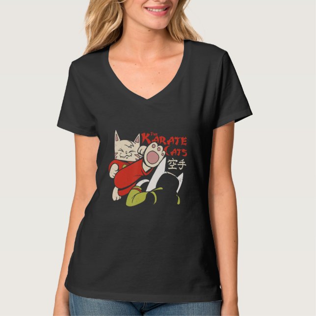 Funny Karate Cat Fighting Kitten Fighter Kitty Com T-Shirt (Front)