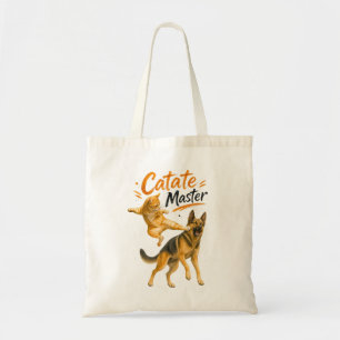 Funny Karate Cat Kicking German Shepherd Tote Bag