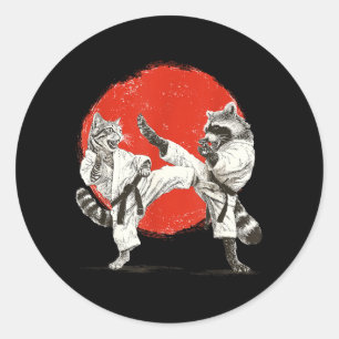 Funny Karate Cat Racoon _ Japanese Martial Arts Classic Round Sticker