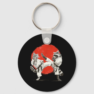 Funny Karate Cat Racoon _ Japanese Martial Arts Key Ring