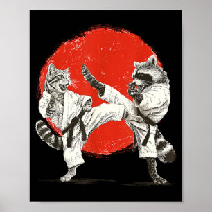 Funny Karate Cat Racoon _ Japanese Martial Arts Poster