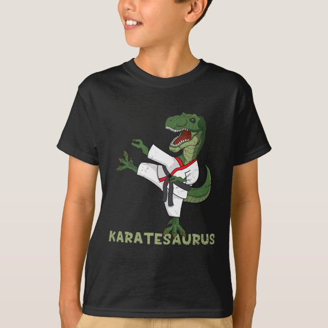 Funny Karate Dinosaur Karatesaurus T-rex Graphic K T-Shirt (Front)