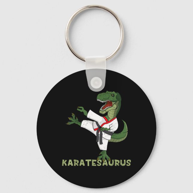 Funny Karate Dinosaur Karatesaurus T-Rex Graphic Key Ring (Front)