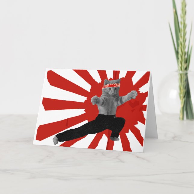 Funny Karate Kitten gifts Holiday Card (Front)