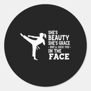 Funny Karate Taekwondo Beauty Grace Kick in Face Classic Round Sticker