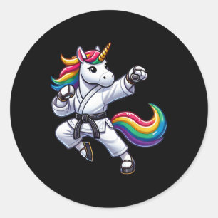 Funny Karate Unicorn Black Belt Athlete Boys Girls Classic Round Sticker