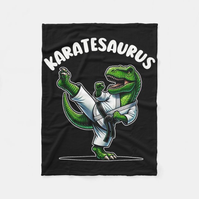 Funny Karatesaurus Dinosaur T Rex In Karate Gi Bla Fleece Blanket (Front)