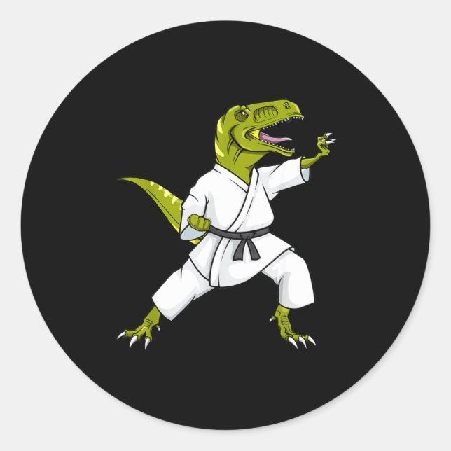 Funny Karatesaurus T-rex Dinosaur Karate Samurai D Classic Round Sticker (Front)