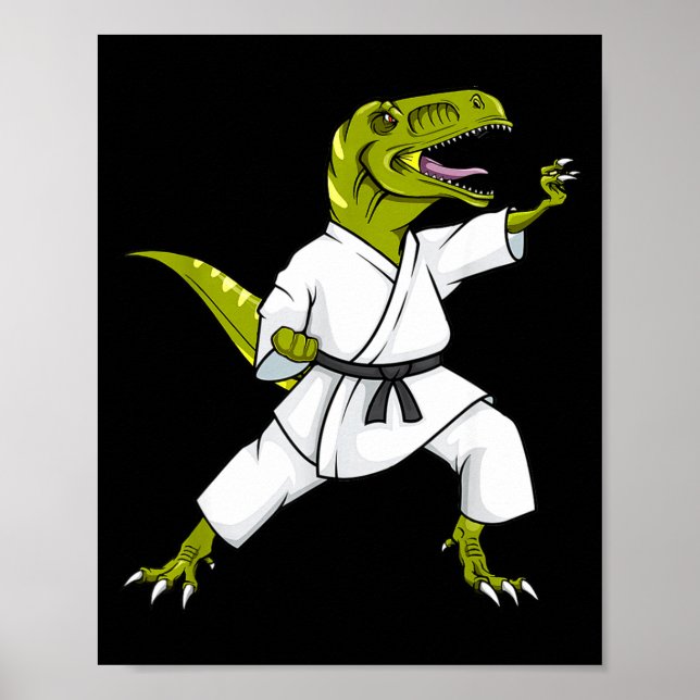 Funny Karatesaurus T-rex Dinosaur Karate Samurai D Poster (Front)