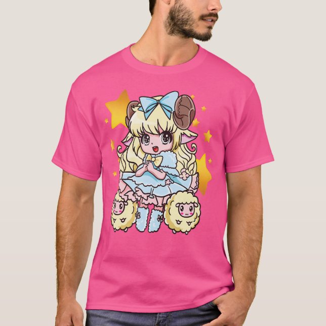 Funny Kawaii Anime Chibi Sheep Cute Animal Lover T-Shirt (Front)