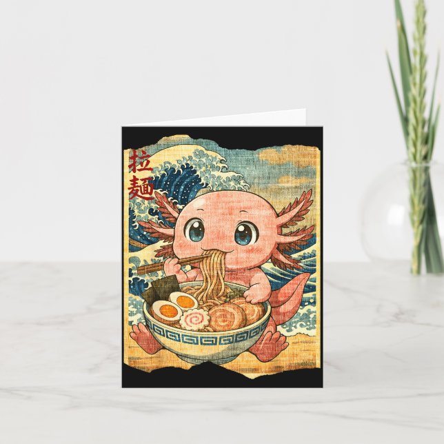 Funny Kawaii Axolotl Ramen Noodle Bowl Japanese Wa Card (Front)