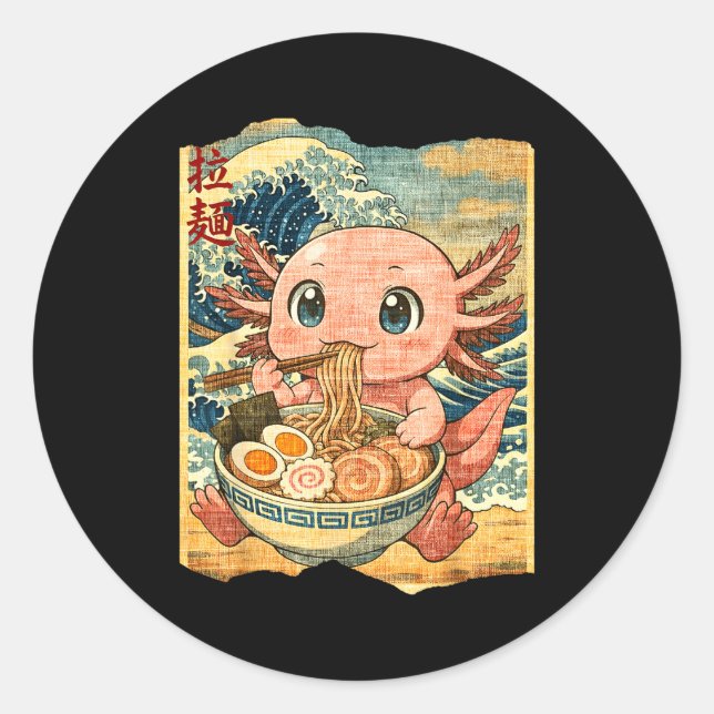 Funny Kawaii Axolotl Ramen Noodle Bowl Japanese Wa Classic Round Sticker (Front)