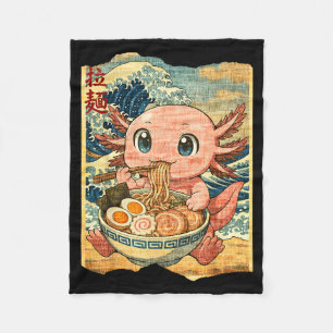 Funny Kawaii Axolotl Ramen Noodle Bowl Japanese Wa Fleece Blanket