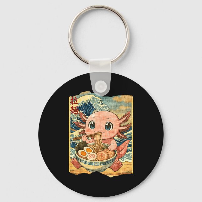 Funny Kawaii Axolotl Ramen Noodle Bowl Japanese Wa Key Ring (Front)