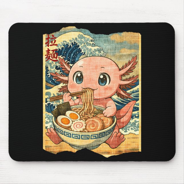 Funny Kawaii Axolotl Ramen Noodle Bowl Japanese Wa Mouse Mat (Front)