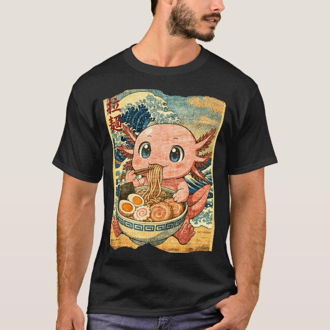 Funny Kawaii Axolotl Ramen Noodle Bowl Japanese Wa T-Shirt (Front)