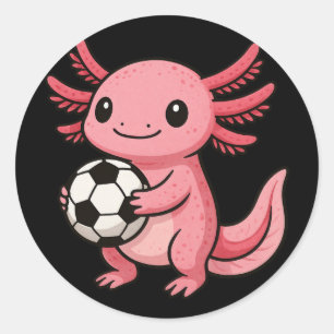 Funny Kawaii Axolotl Soccer _1 Classic Round Sticker