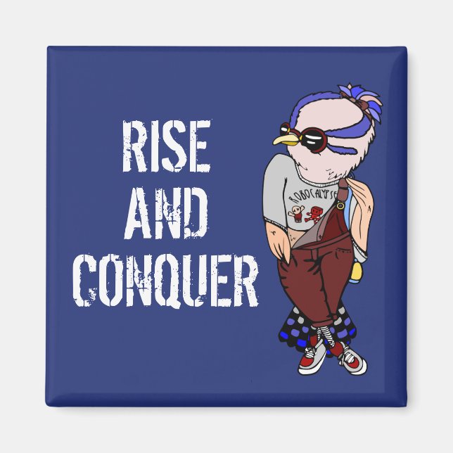 Funny Kawaii Bird Wearing Glasses Rise and Conquer Magnet (Front)