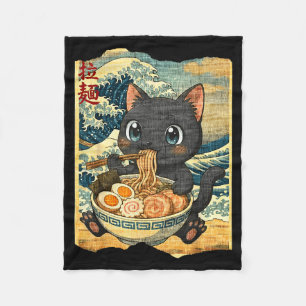 Funny Kawaii Black Cat Ramen Noodle Bowl Japanese Fleece Blanket