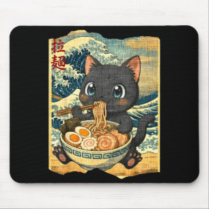 Funny Kawaii Black Cat Ramen Noodle Bowl Japanese  Mouse Mat