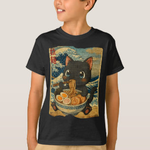 Funny Kawaii Black Cat Ramen Noodle Bowl Japanese T-Shirt