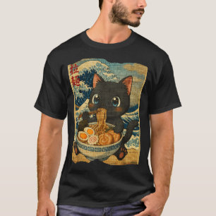 Funny Kawaii Black Cat Ramen Noodle Bowl Japanese  T-Shirt