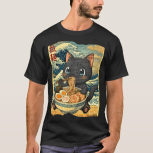 Funny Kawaii Black Cat Ramen Noodle Bowl Japanese  T-Shirt