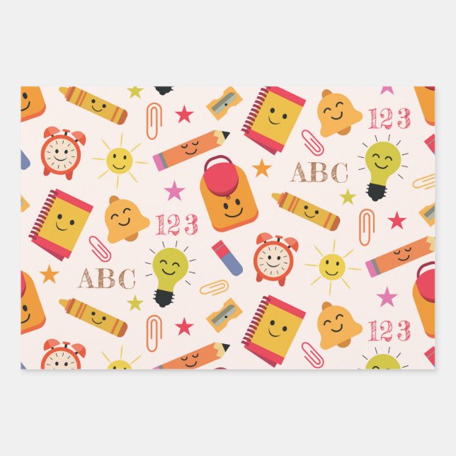 Funny Kawaii Cartoon School Supplies  Wrapping Paper Sheet (Front)