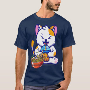 Funny Kawaii Cat Eating Ramen And Boba Milk Tea Dr T-Shirt