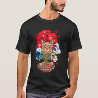 Funny Kawaii Cat Eating Ramen Noodles Anime Gift W T-Shirt