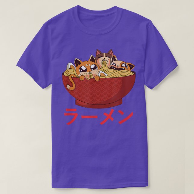Funny Kawaii Cat Eating Ramen Noodles Japanese Foo T-Shirt (Design Front)