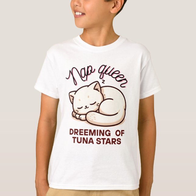  Funny Kawaii cat Nap Queen T-Shirt (Front)