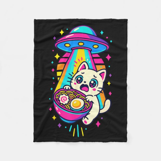 Funny Kawaii Cat Ramen Ufo Japanese Anime Women Gi Fleece Blanket (Front)