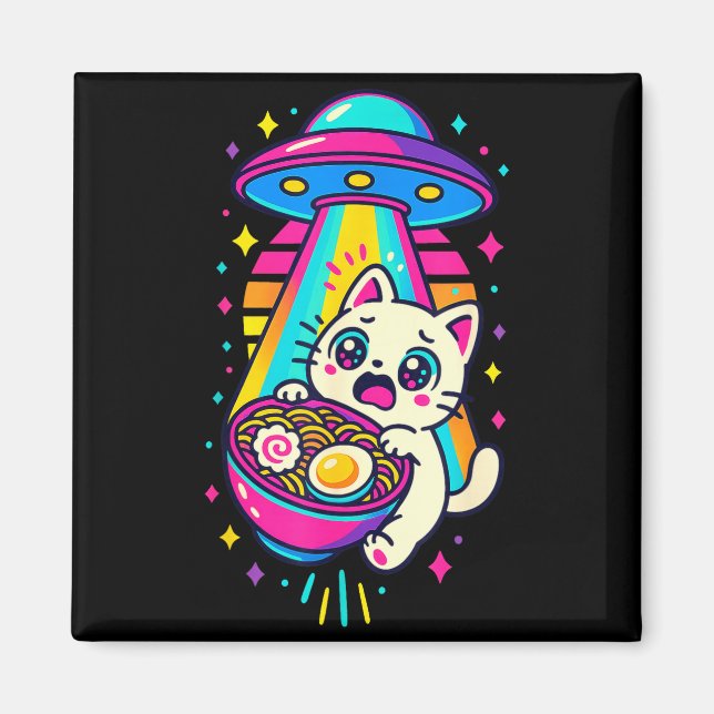 Funny Kawaii Cat Ramen Ufo Japanese Anime Women Gi Magnet (Front)