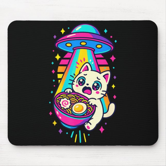 Funny Kawaii Cat Ramen Ufo Japanese Anime Women Gi Mouse Mat (Front)