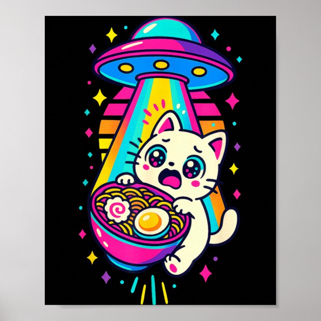 Funny Kawaii Cat Ramen Ufo Japanese Anime Women Gi Poster (Front)